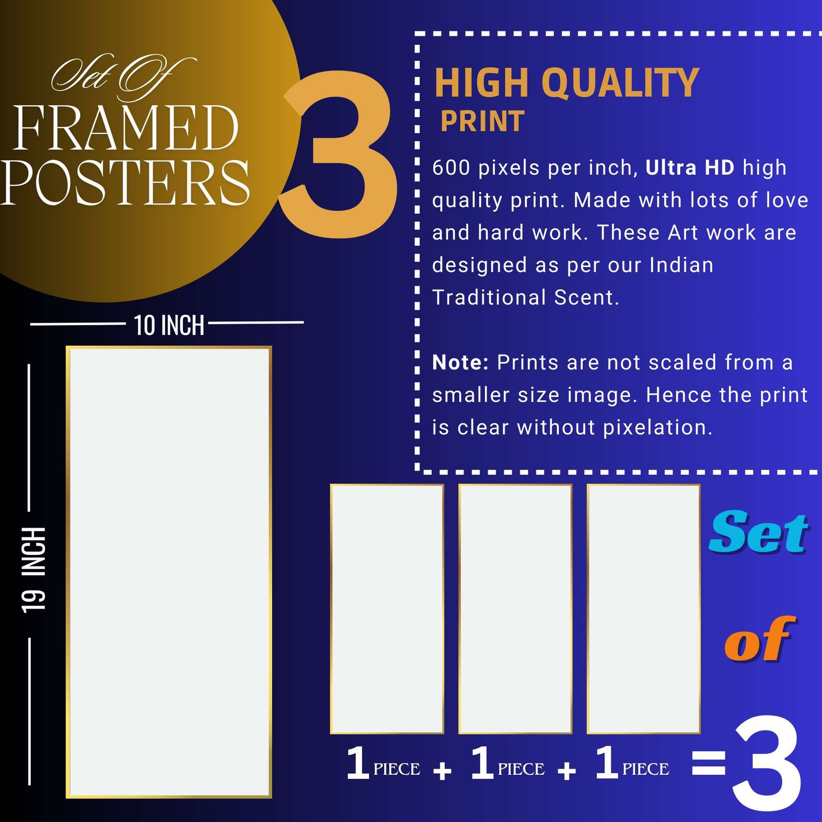 Set of Three large Wall Paintings for Wall Dacoration Golden Framed Wall Paintings for Living Room & Bedroom Wall Art for Home Decoration & Office Wall Dรฉcor (14x11 inch CH-LGD3-4) - Image 2